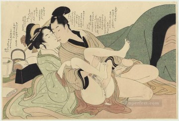 Desnudo Painting - Joven cortesana con su amante Kitagawa Utamaro Sexual